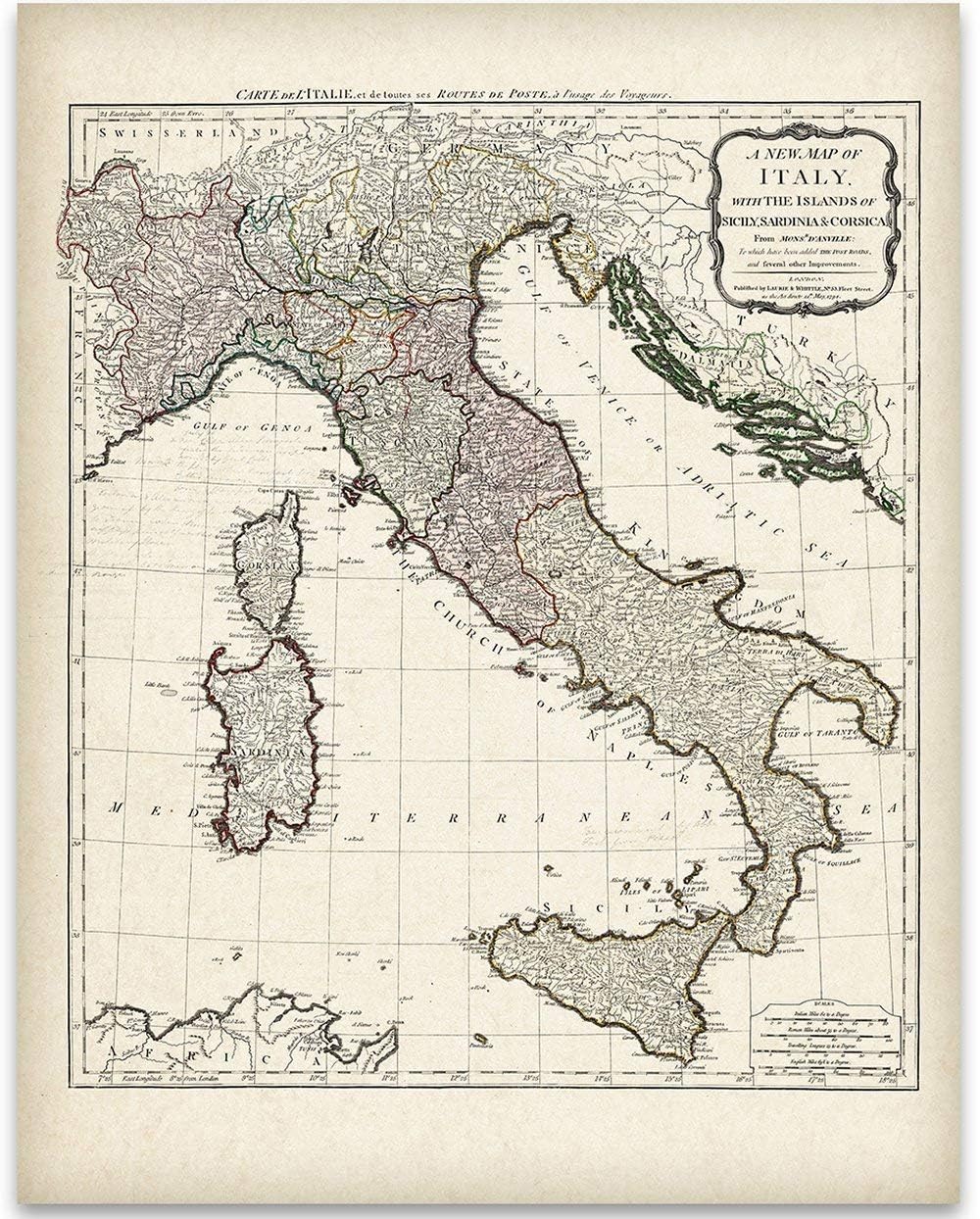 Amazon.com: 1794 Italy Map - 16x20 Unframed Poster - Vintage